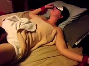Blindfolded wife gent share while hubby tapes the action