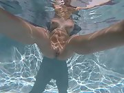 Bare aquafit session in secluded holiday pool, showcase of lengthy labia and pierced nipples